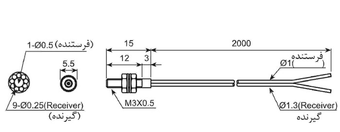 ابعاد کابل سنسور فیبر نوری آتونیکس