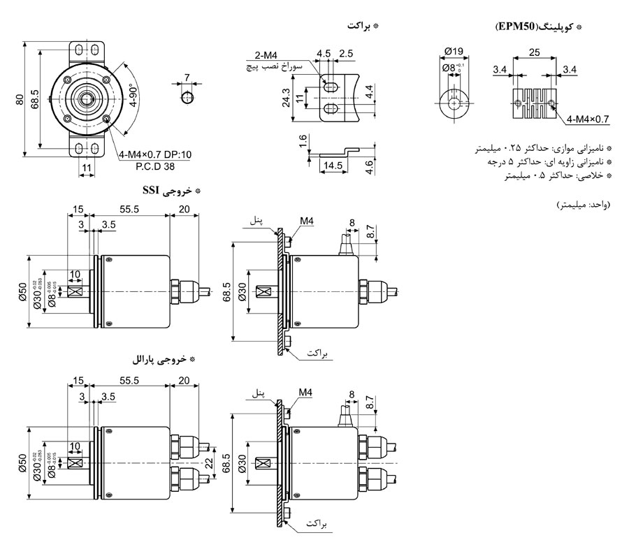 ابعاد انکودر آتونیکس سری EPM50S