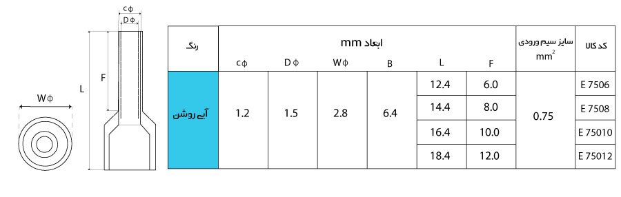 ابعاد سرسیم وایر شو تکی W&E