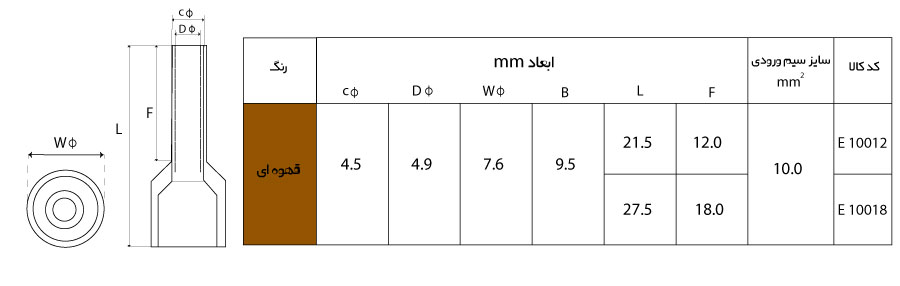 ابعاد سرسیم وایر شو تکی W&E