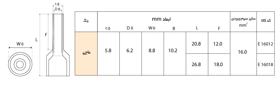 ابعاد سرسیم وایر شو تکی W&E