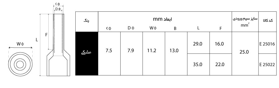 ابعاد سرسیم وایر شو تکی W&E