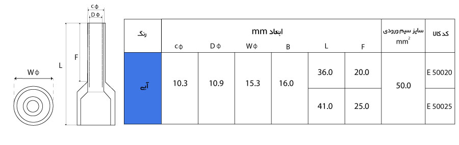 ابعاد سرسیم وایر شو تکی W&E