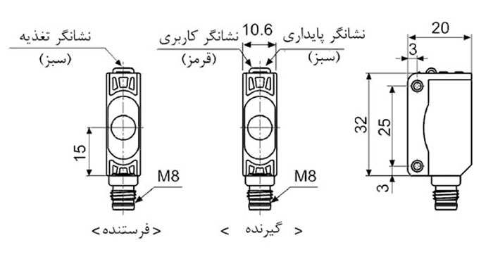 ابعاد سنسور نوری دوطرفه کابلی آتونیکس