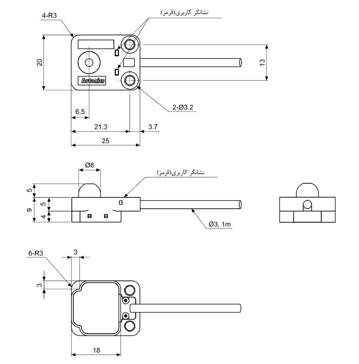 ابعاد سنسور نوری آتونیکس سری PS5-P