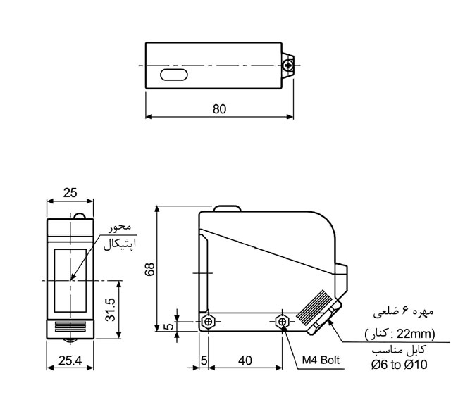 ایعاد سنسور نوری BX آتونیکس