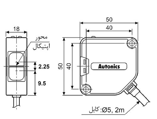 ابعاد سنسور نوری انعکاسی پراکنده DC آتونیکس