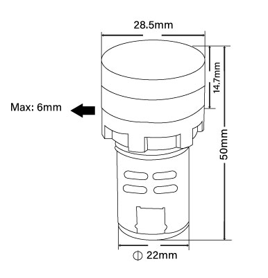 ابعاد چراغ سیگنال ولت متر گرد 20V-500VAC قطر22 JBH