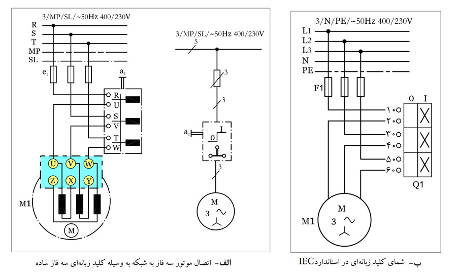 مدار راه اندازی موتور سه فاز با کلید گردان