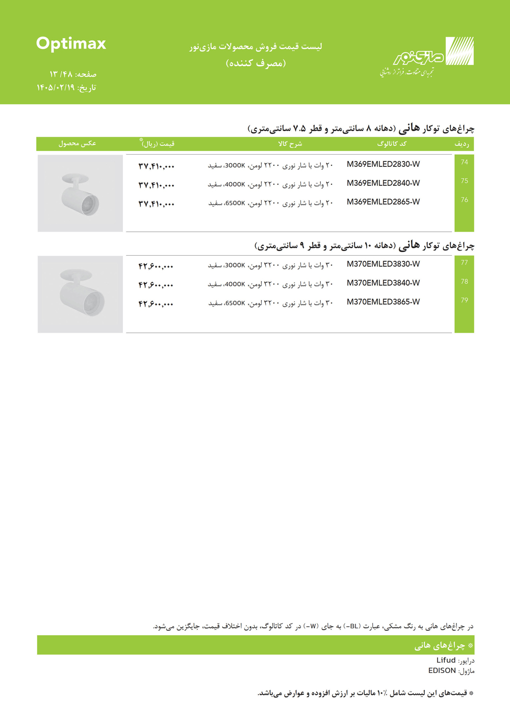 لیست قیمت اپتیمکس مازی نور