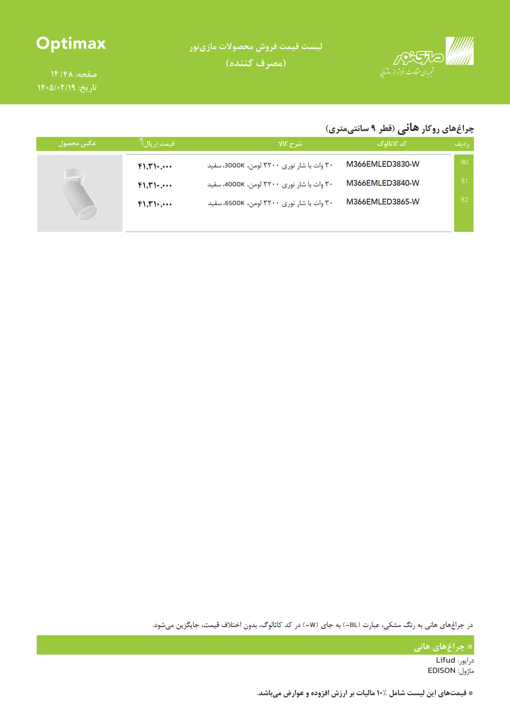 لیست قیمت اپتیمکس مازی نور