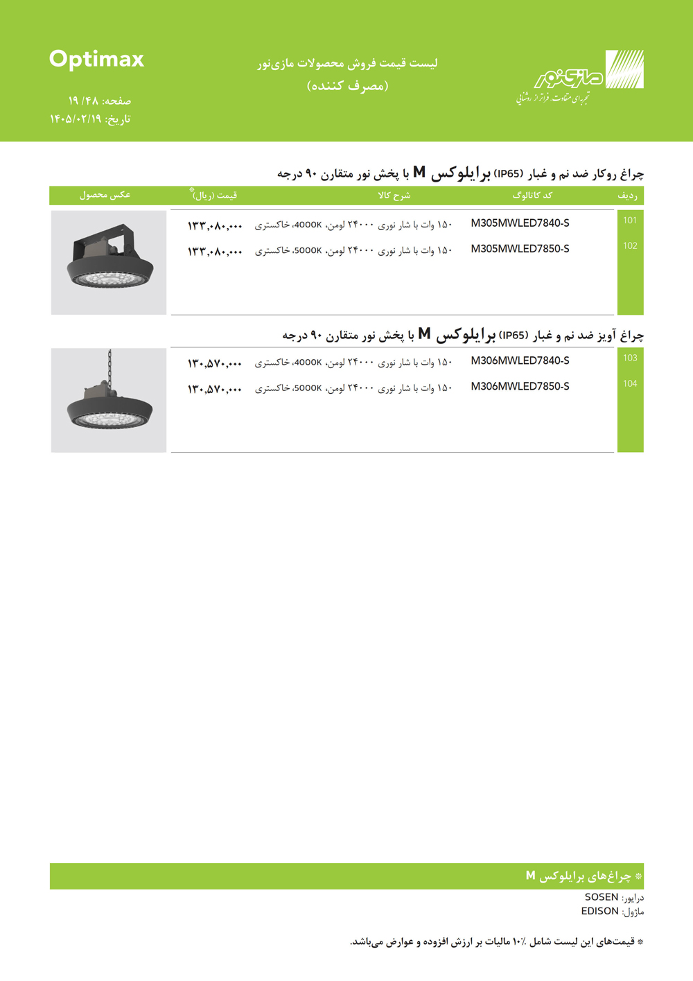 لیست قیمت اپتیمکس مازی نور