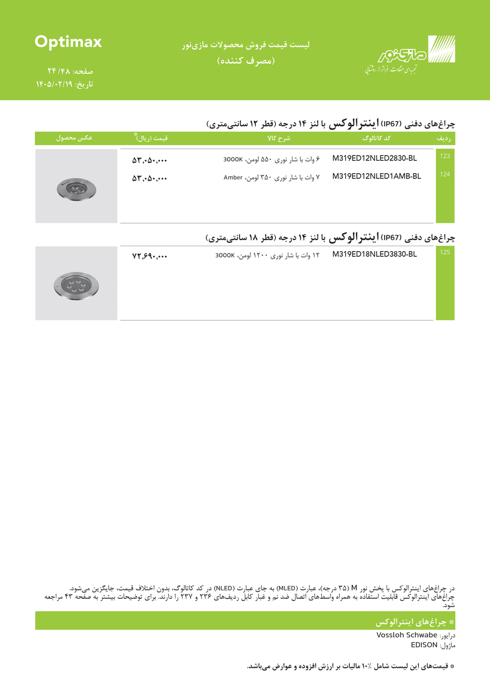 لیست قیمت اپتیمکس مازی نور