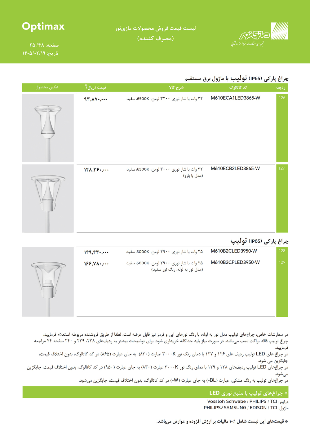 لیست قیمت اپتیمکس مازی نور