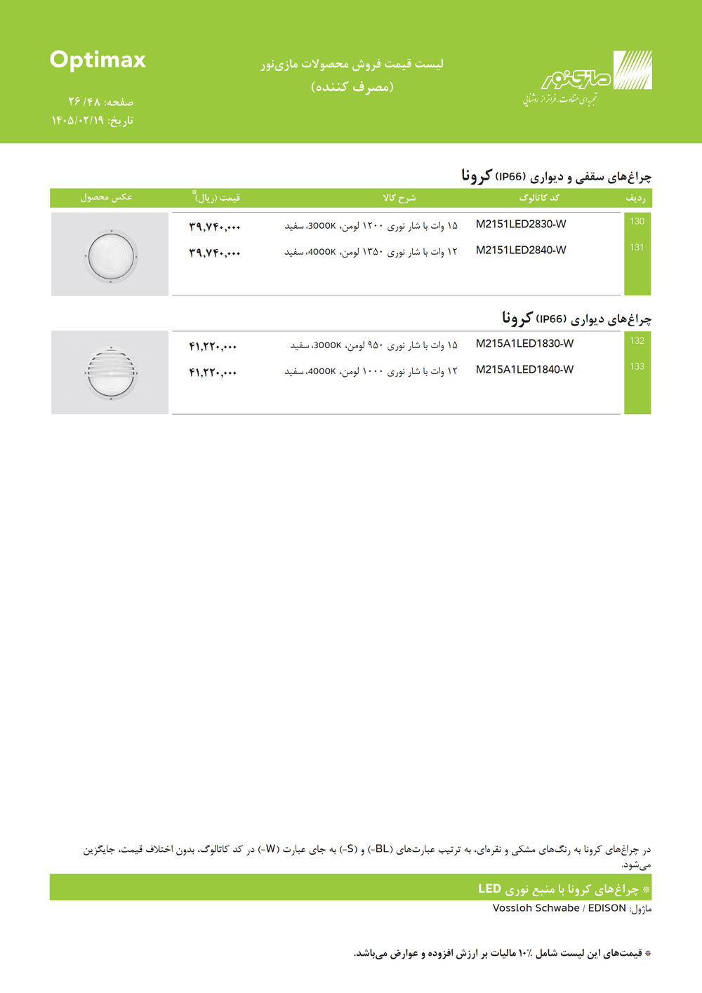 لیست قیمت اپتیمکس مازی نور
