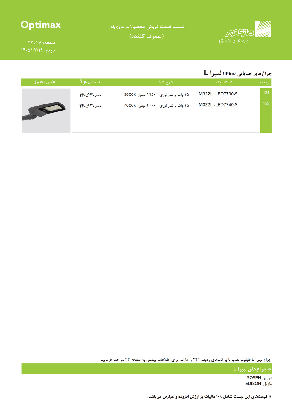 لیست قیمت اپتیمکس مازی نور