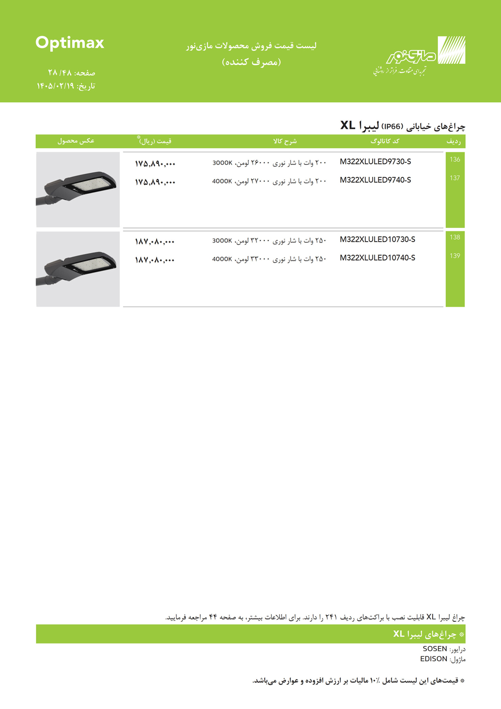 لیست قیمت اپتیمکس مازی نور