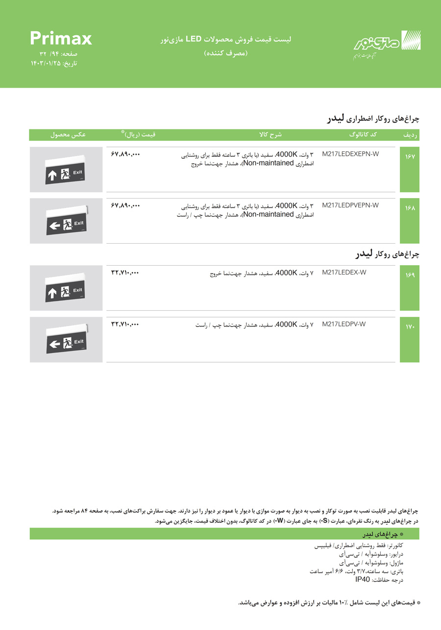 لیست قیمت مازی نور