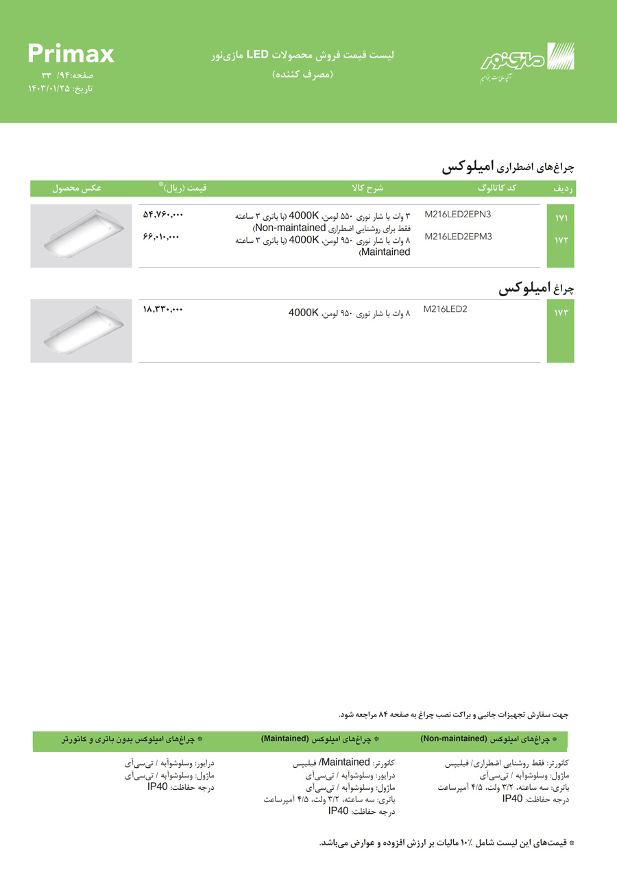 لیست قیمت مازی نور