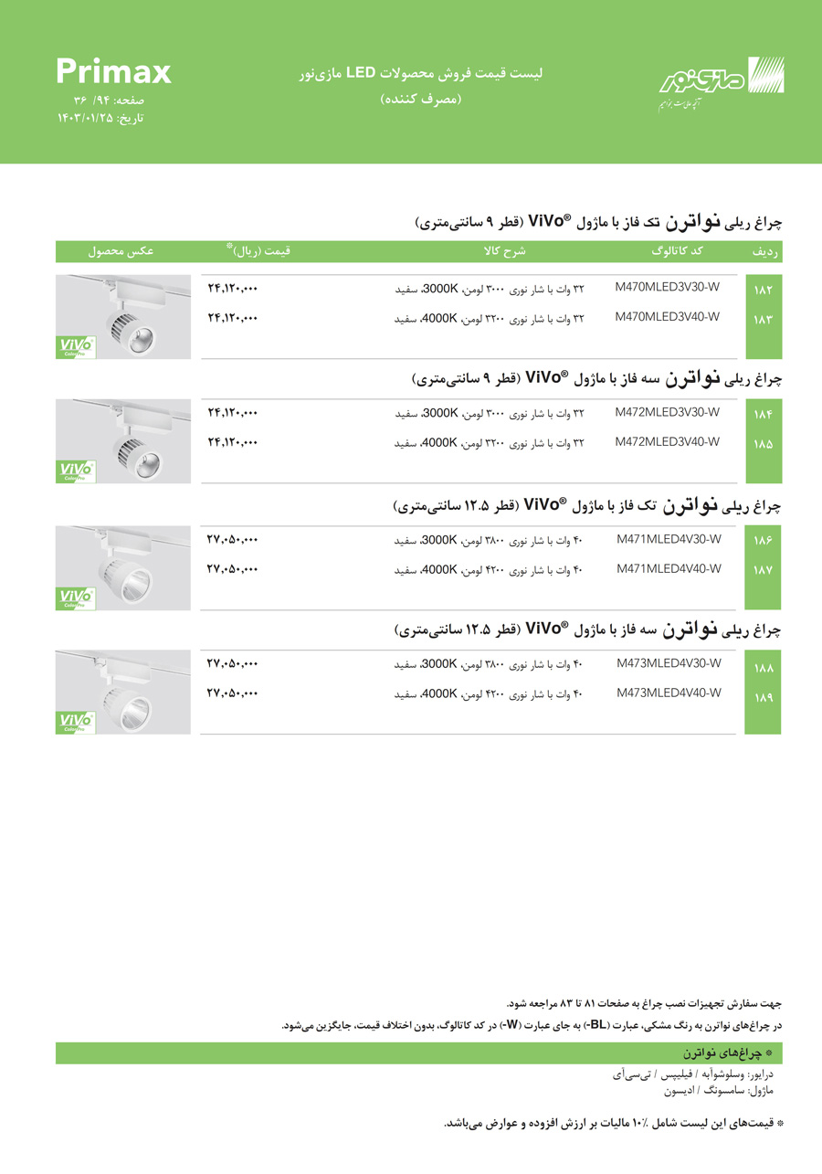 لیست قیمت مازی نور