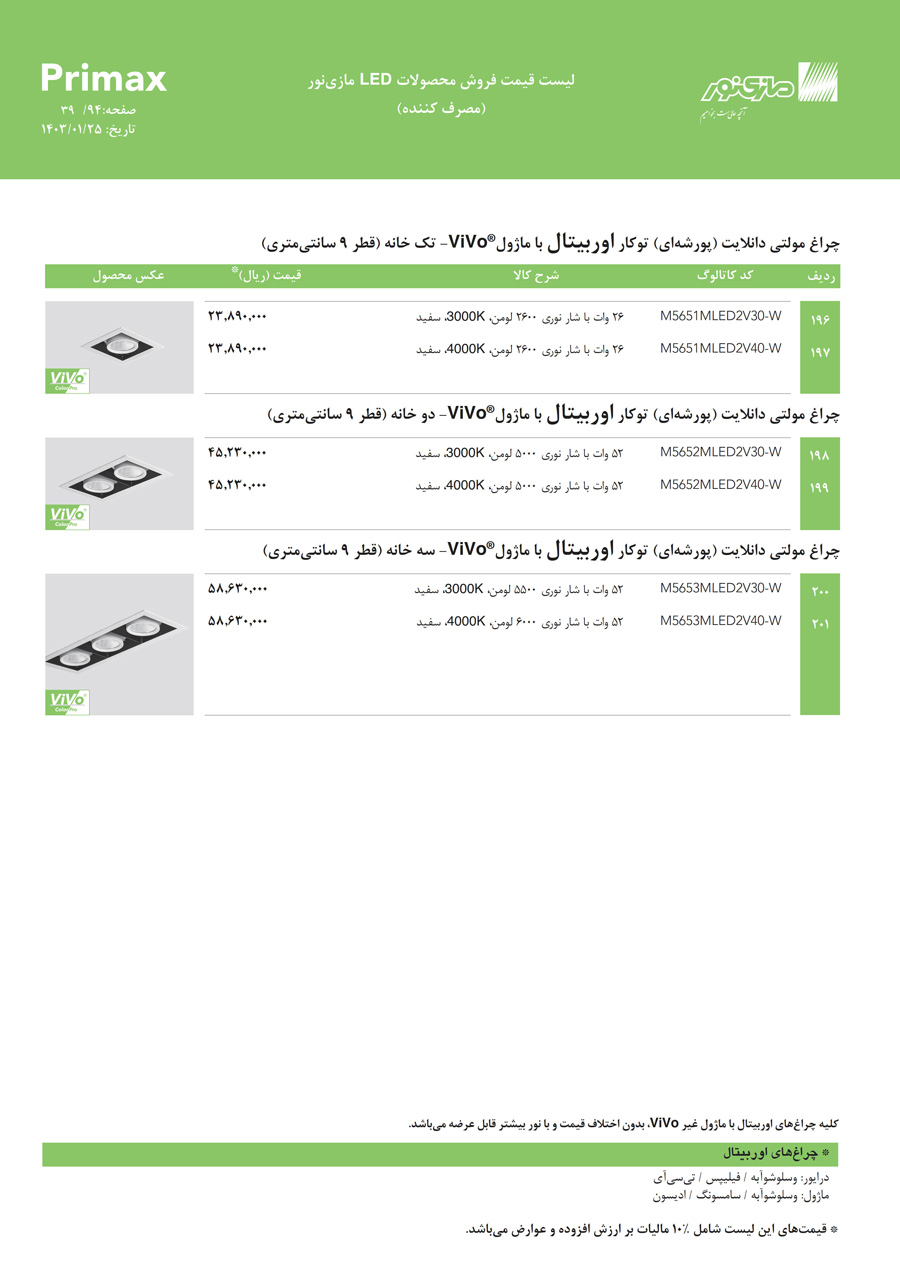 لیست قیمت مازی نور