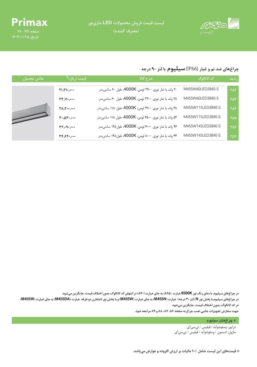 لیست قیمت مازی نور