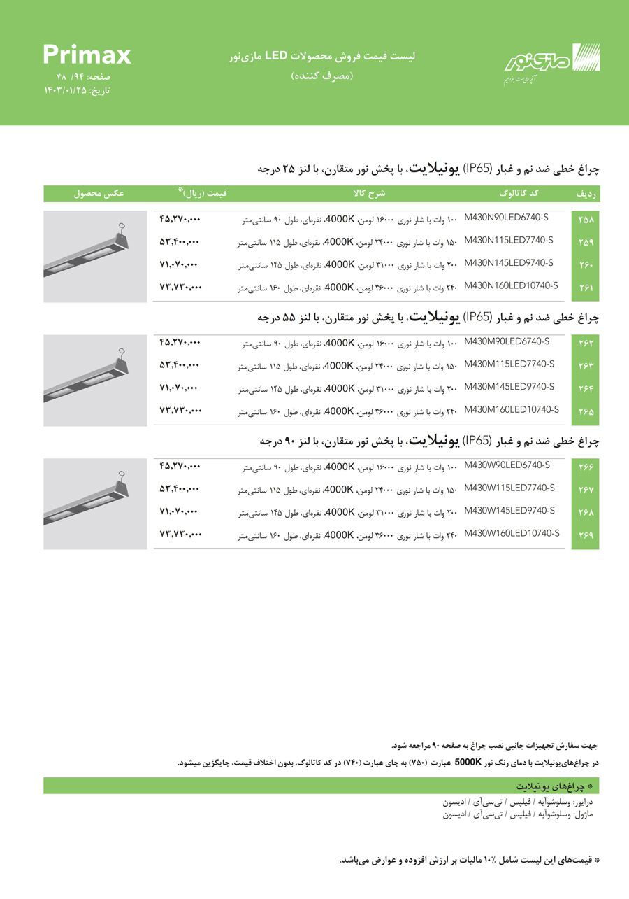 لیست قیمت مازی نور