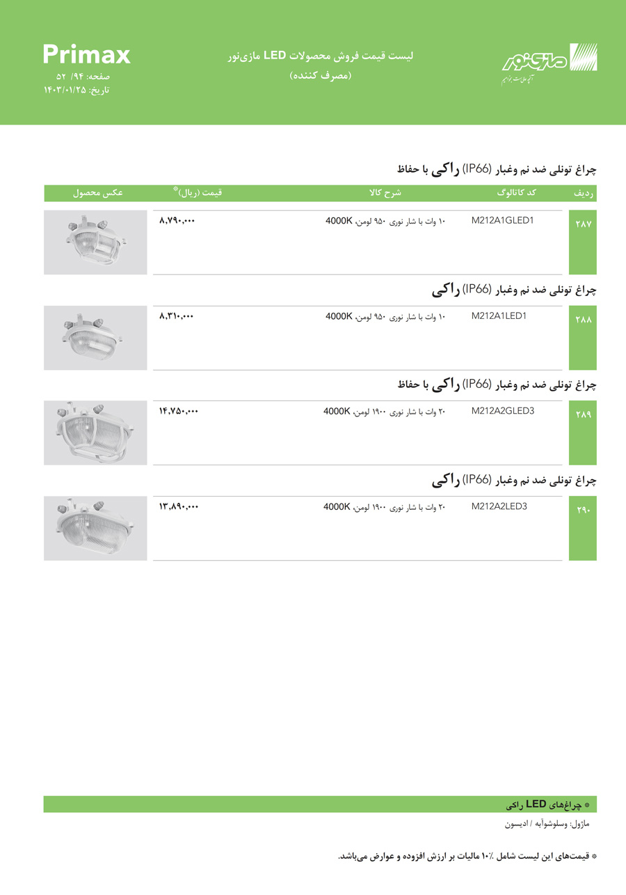 لیست قیمت مازی نور