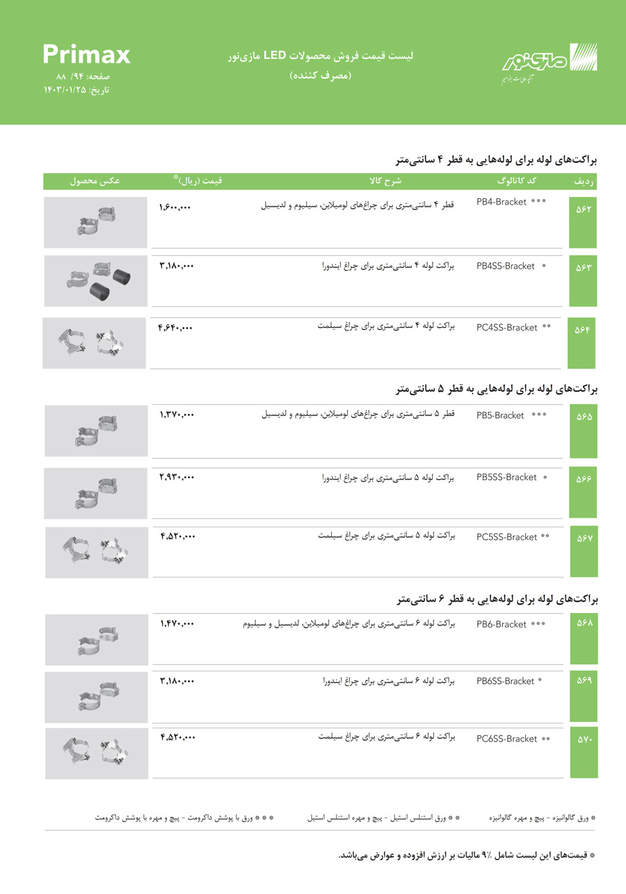 لیست قیمت مازی نور