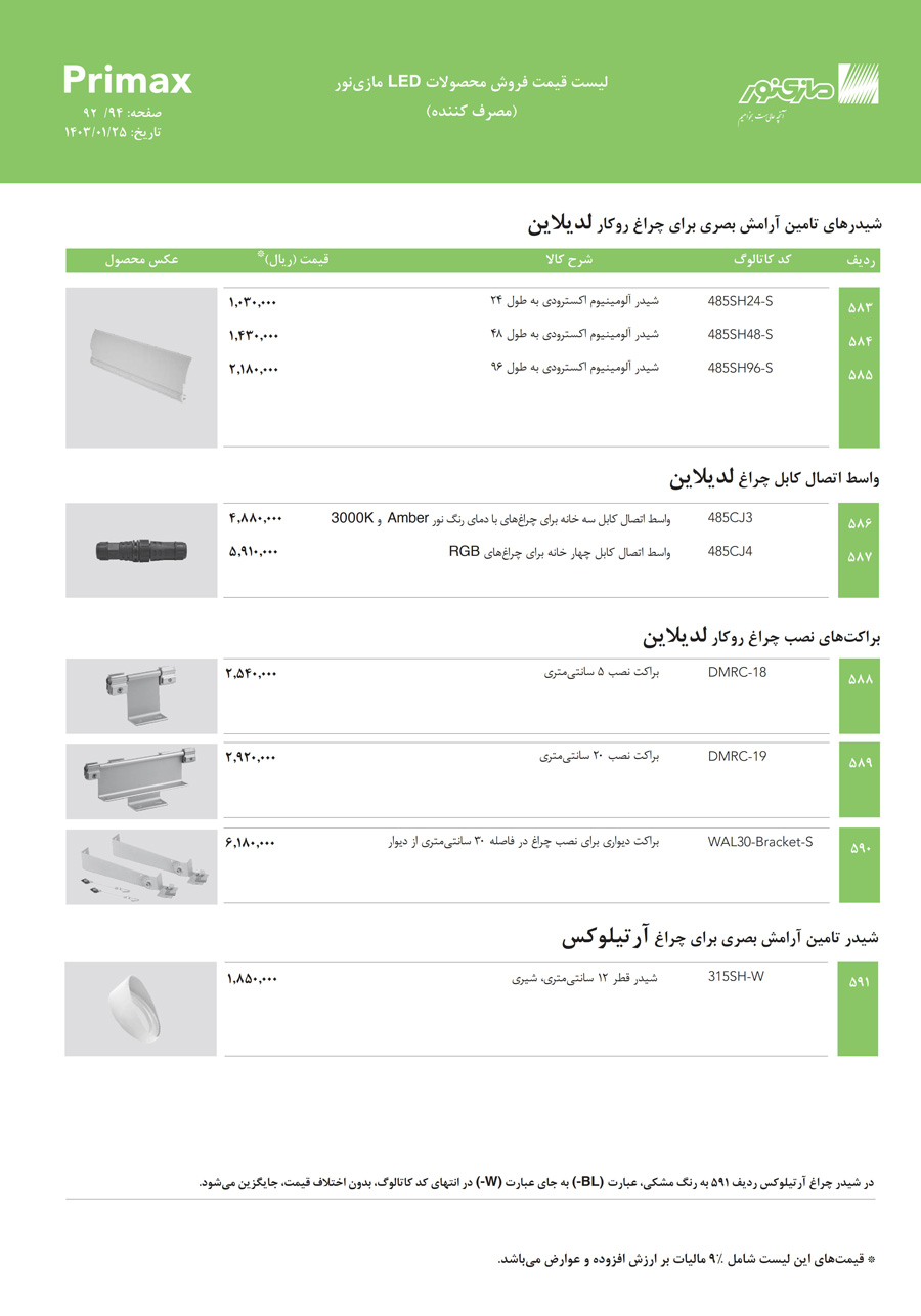 لیست قیمت مازی نور