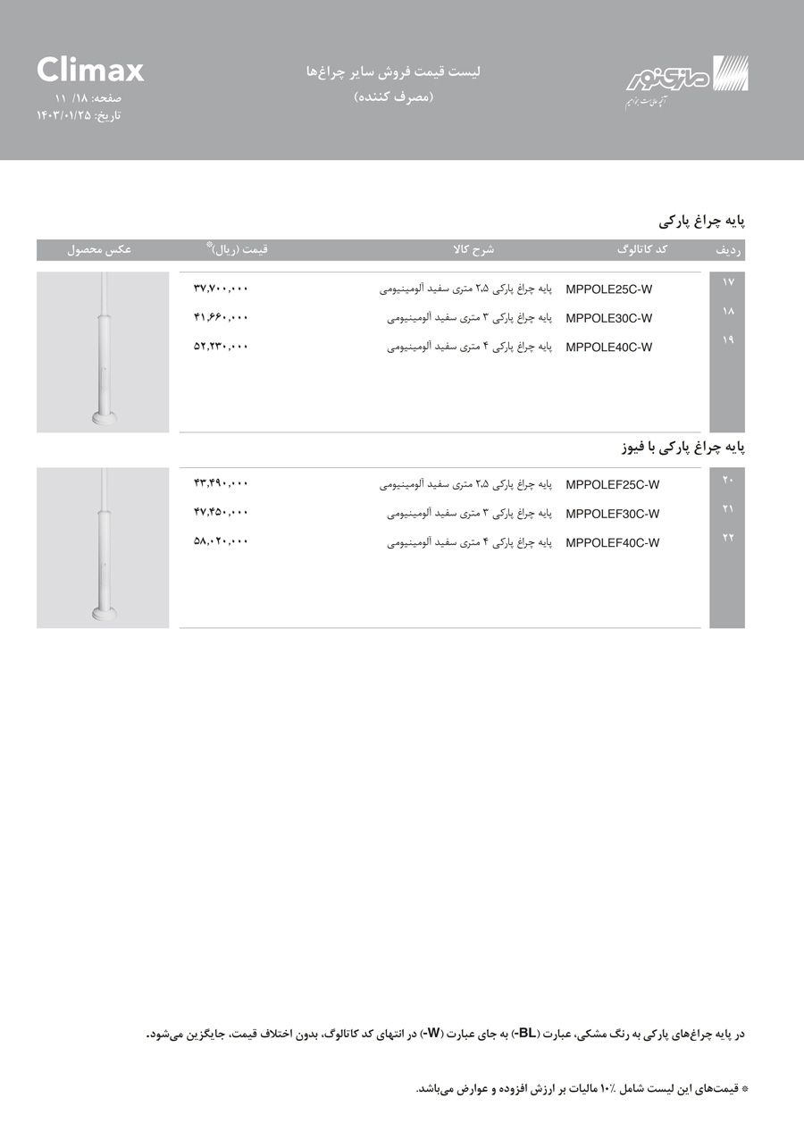 لیست قیمت مازی نور