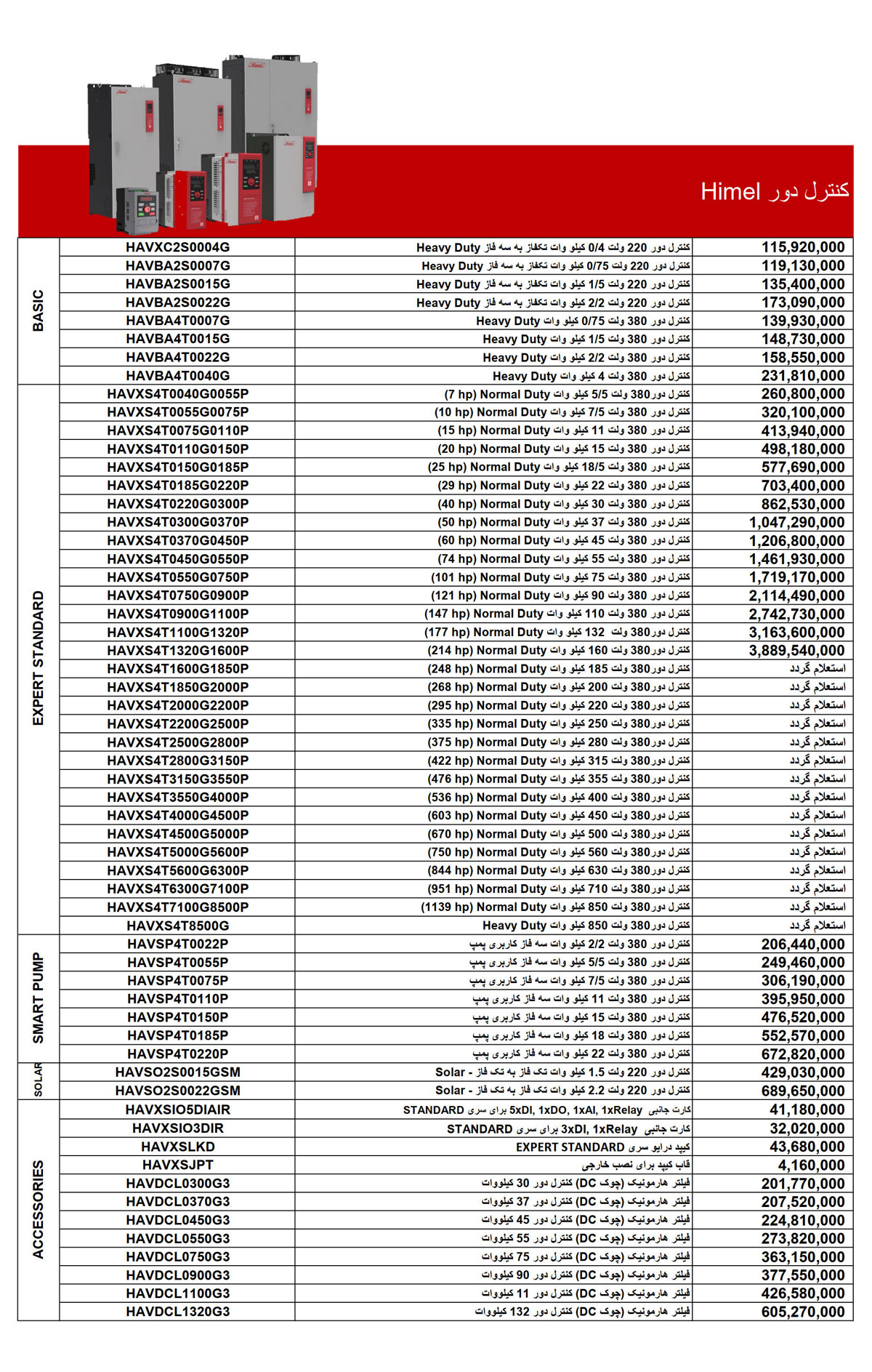 لیست قیمت هیمل
