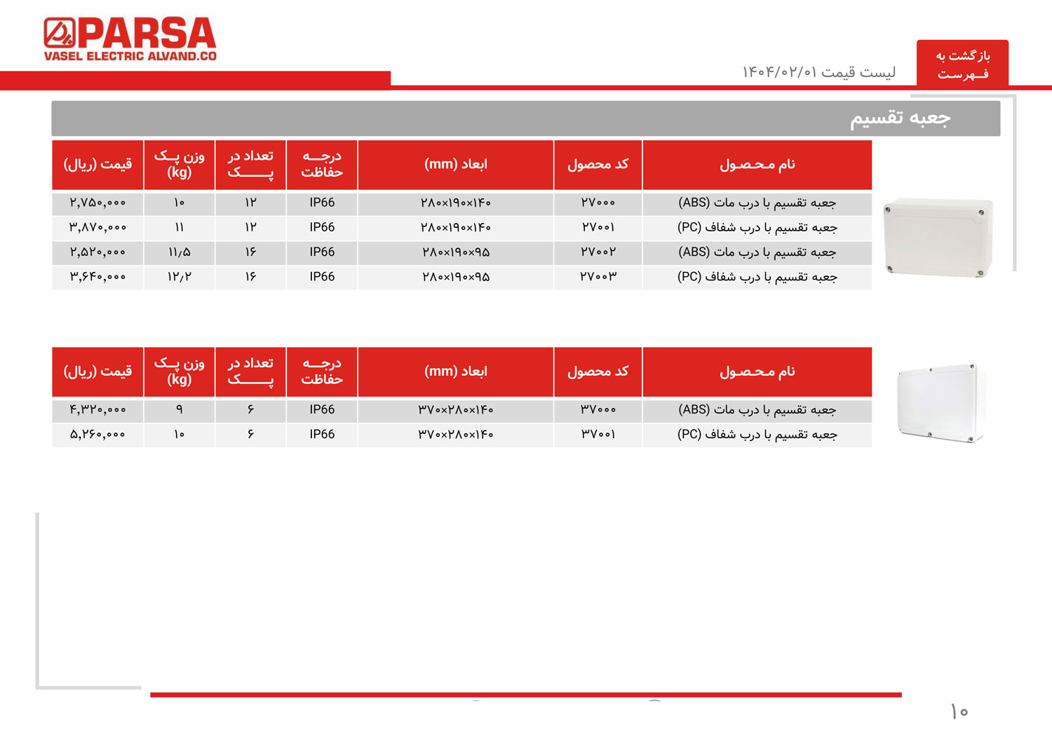 لیست قیمت واصل الکتریک