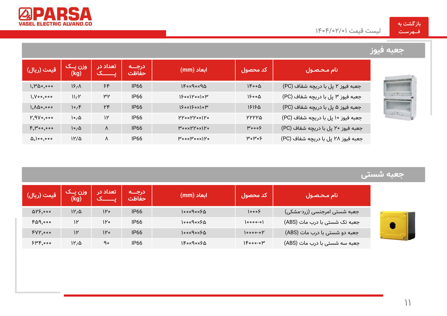 لیست قیمت واصل الکتریک