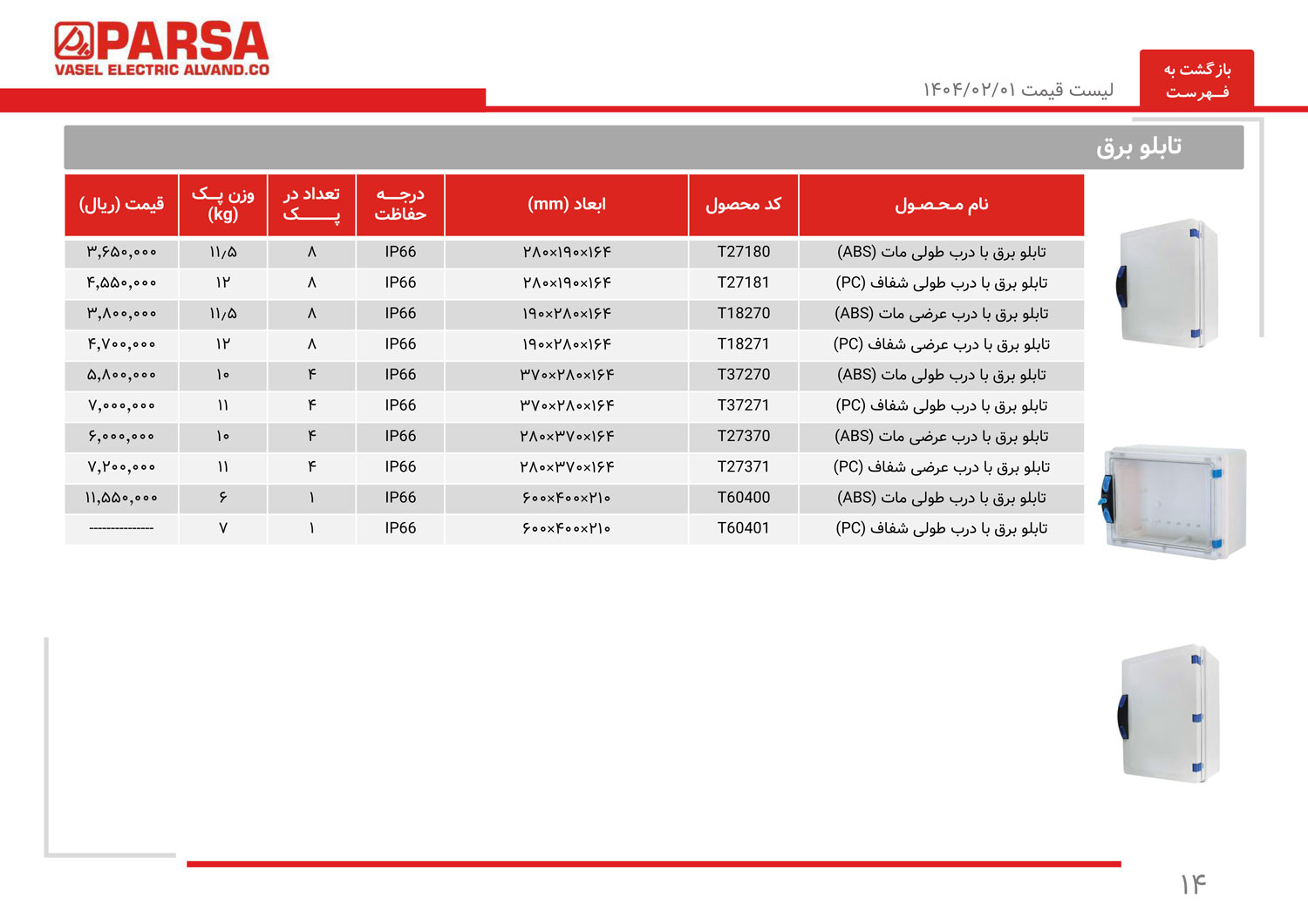 لیست قیمت واصل الکتریک
