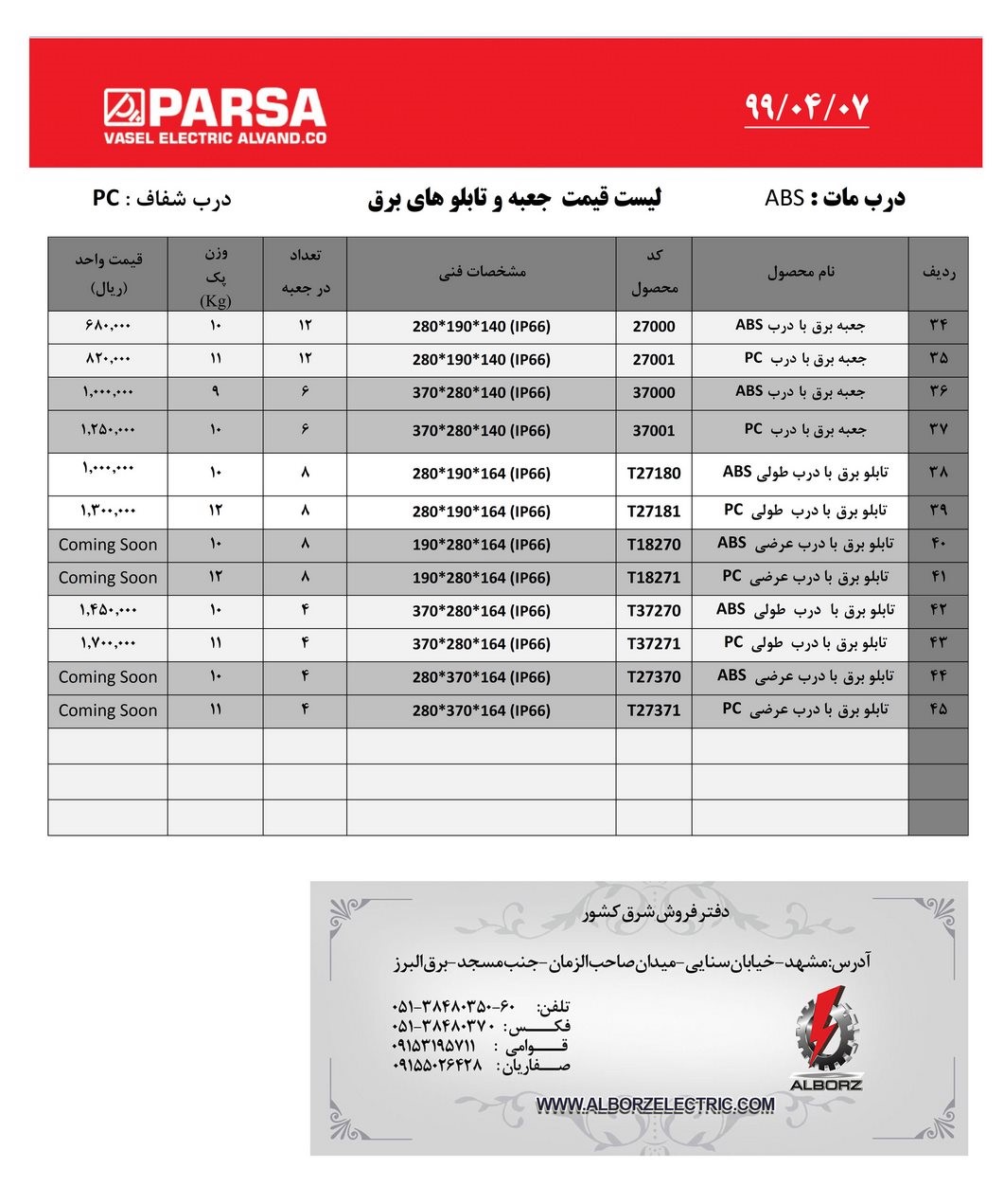 لیست قیمت واصل الکتریک